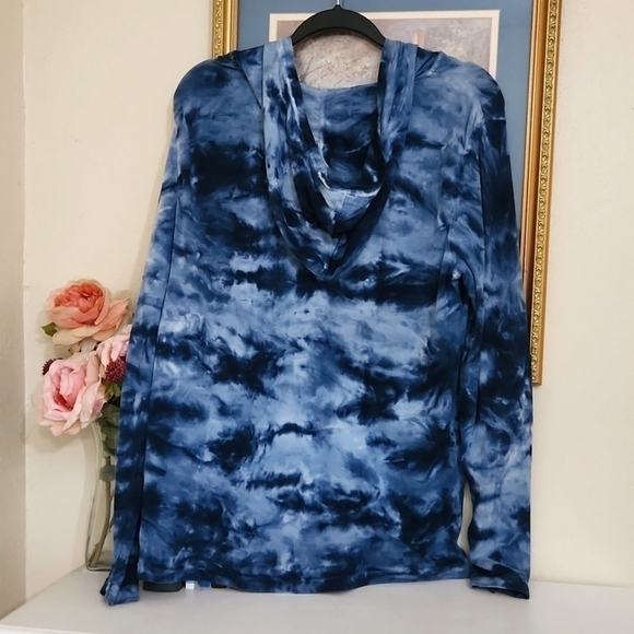 Blue Tie Die Hoodie With Front Pocket Long Sleeve XL Boho festival Coachella - Picture 10 of 11